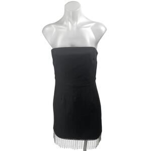 NEW Showpo. Black Shikita Strapless Bandeau Tube Fringe Hem Mini Dress Size 8